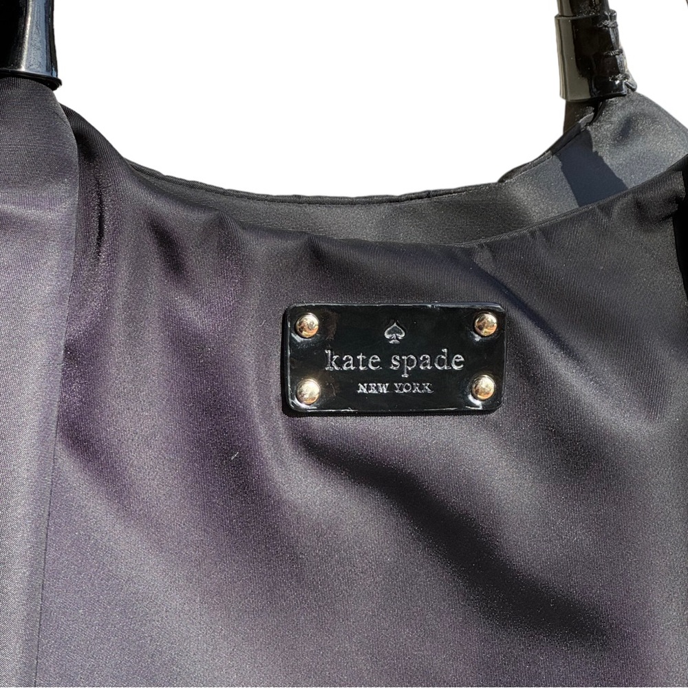 kate spade black nylon shoulder bag with logo plaque